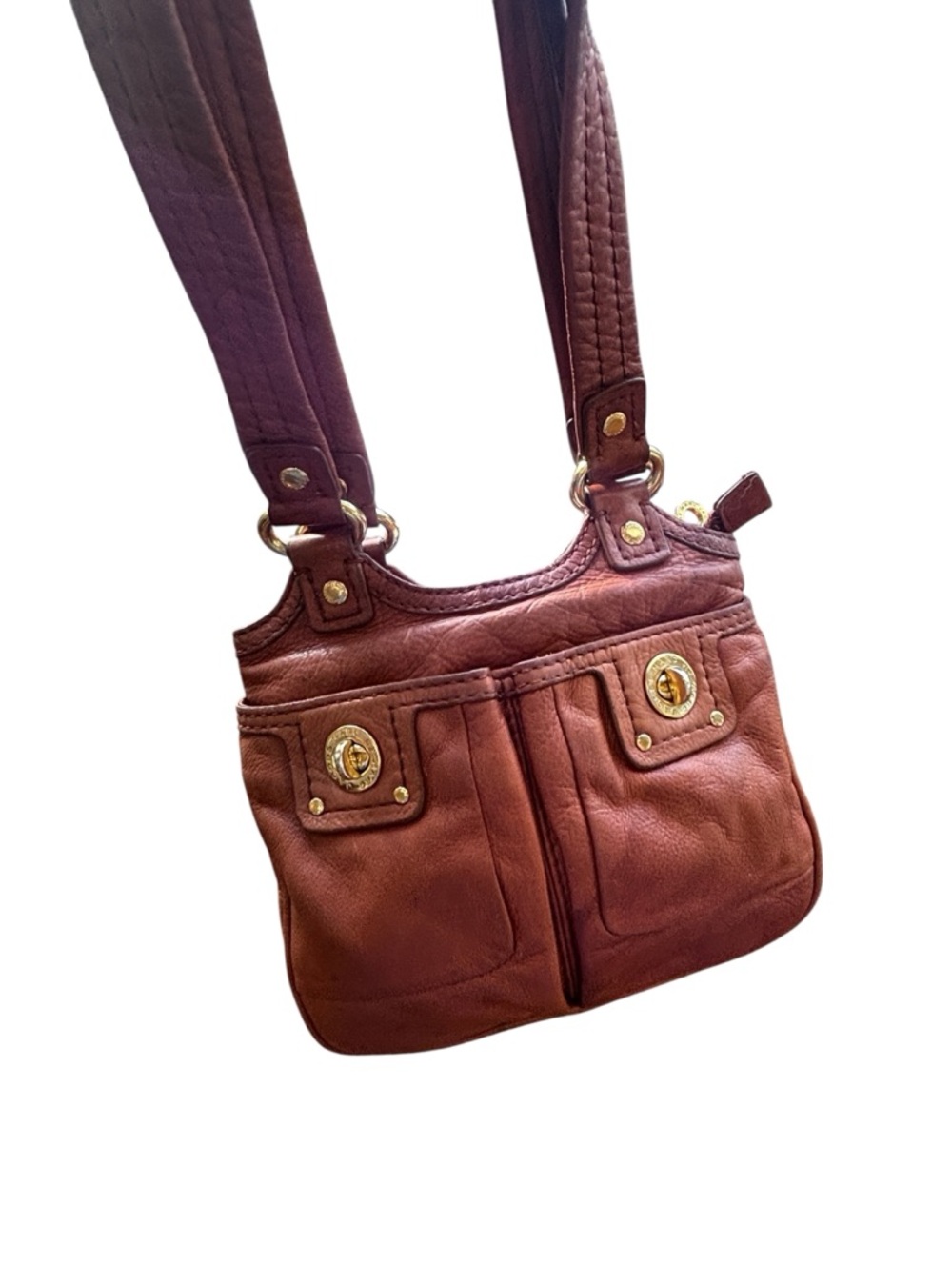 Marc by Marc Jacobs Leather Shoulder Bag Purple Pebbled Leather Double Pocket - Picture 4 of 8